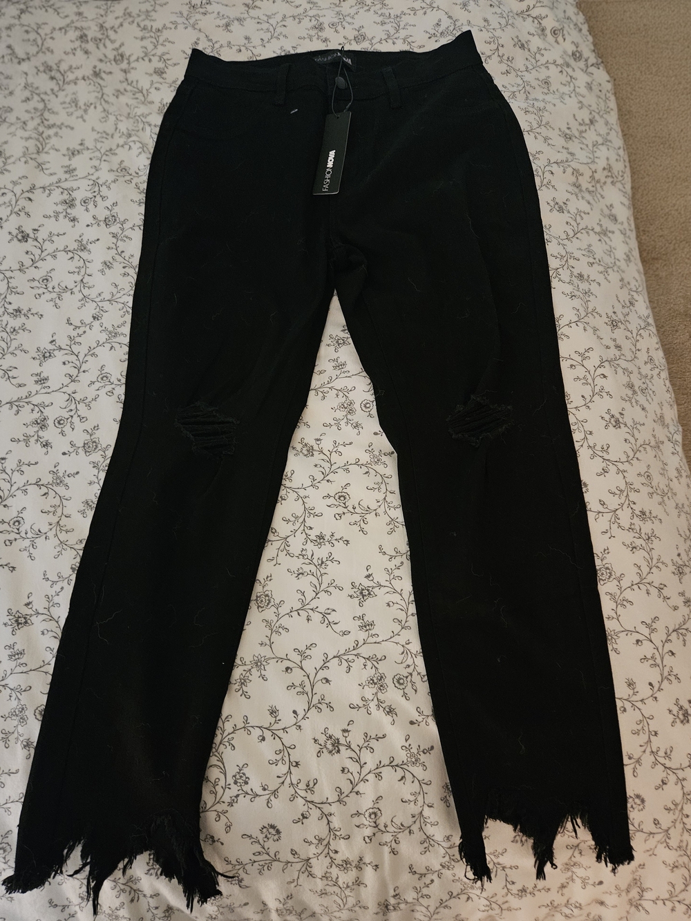 Fashion Nova Black Straight-Leg Distressed Jeans
